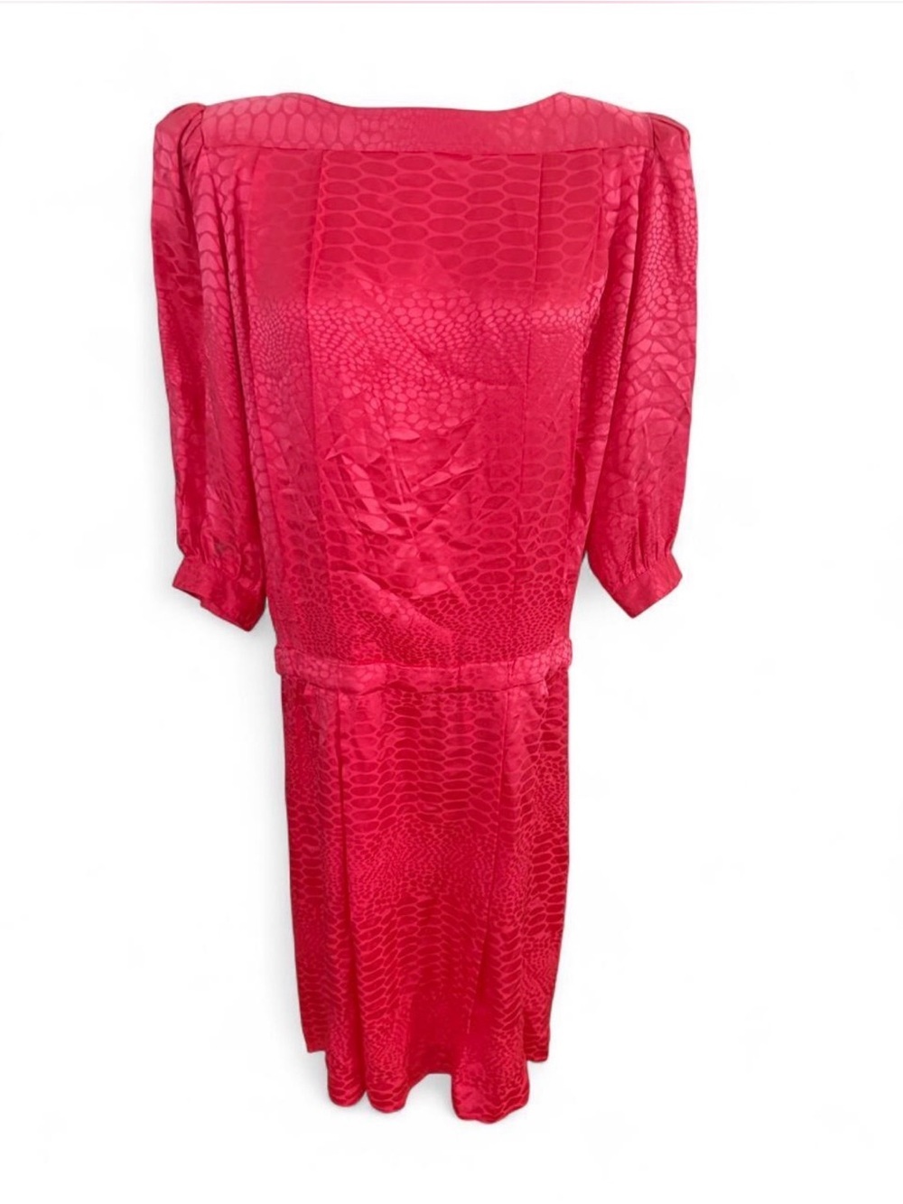 Women's Pink Satin Midi Dress with Subtle Textured Print